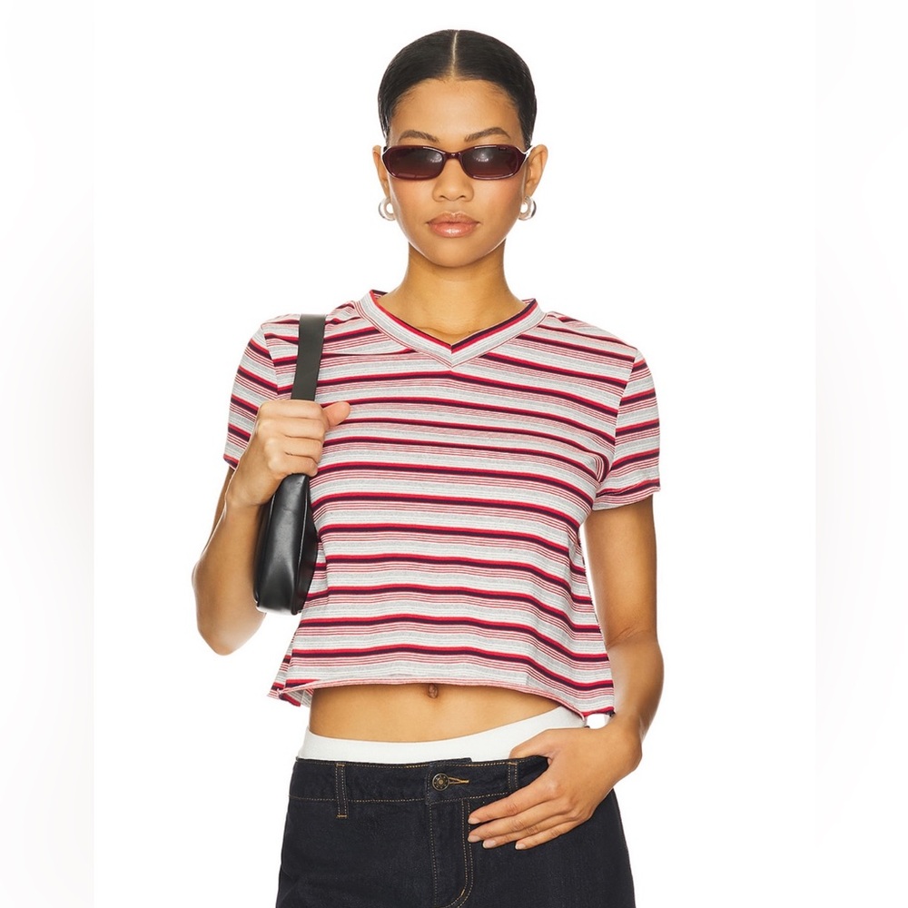 Lioness Red and Black Striped V-Neck Top